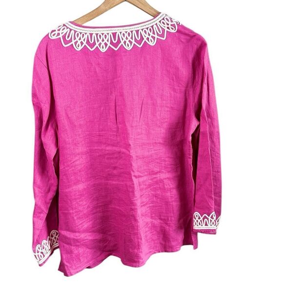 Talbots Raspberry Pink & White Linen Tunic Top - Picture 2 of 7